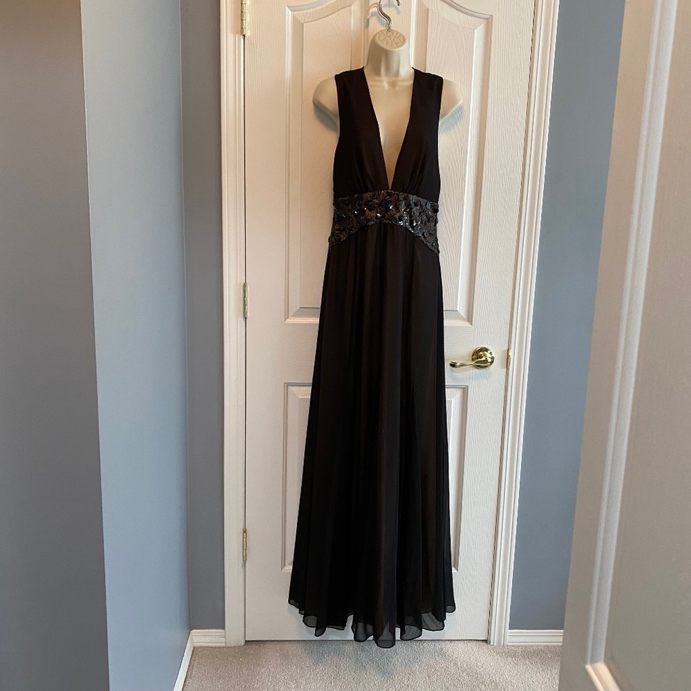 BCBG Gorgeous Sheer Black over Tan Gown Sz 10 - NWOT